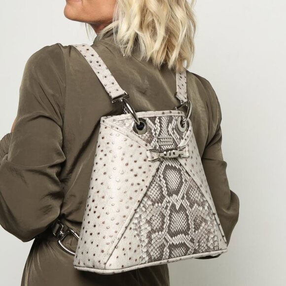 BSWANKY Sophie Python Convertible Backpack/Purse Gray w/silver accents_Like New - Picture 3 of 13